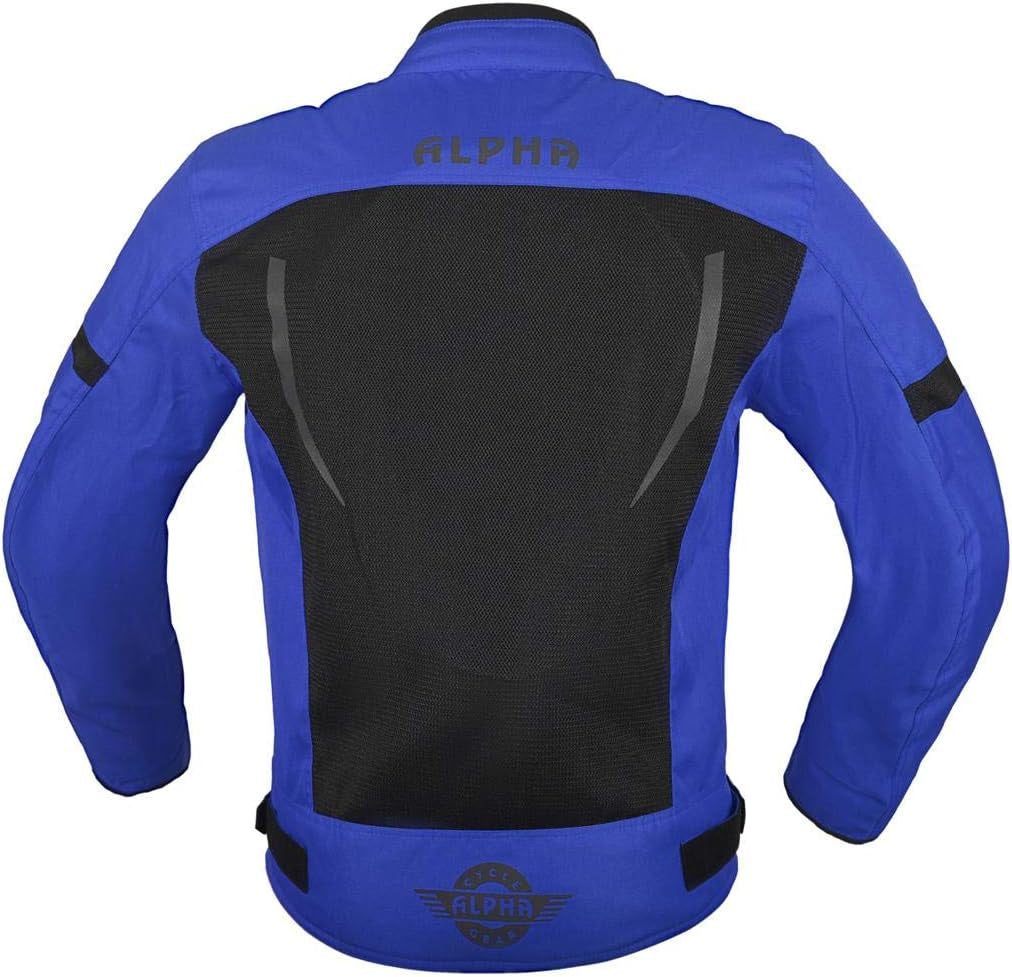 HI VIS MESH MOTORCYCLE JACKET for MENS RIDING BIKERS RACING DUAL SPORTS BIKE ARMORED PROTECTIVE (BLUE, SMALL)