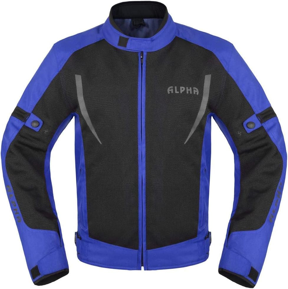HI VIS MESH MOTORCYCLE JACKET for MENS RIDING BIKERS RACING DUAL SPORTS BIKE ARMORED PROTECTIVE (BLUE, SMALL)