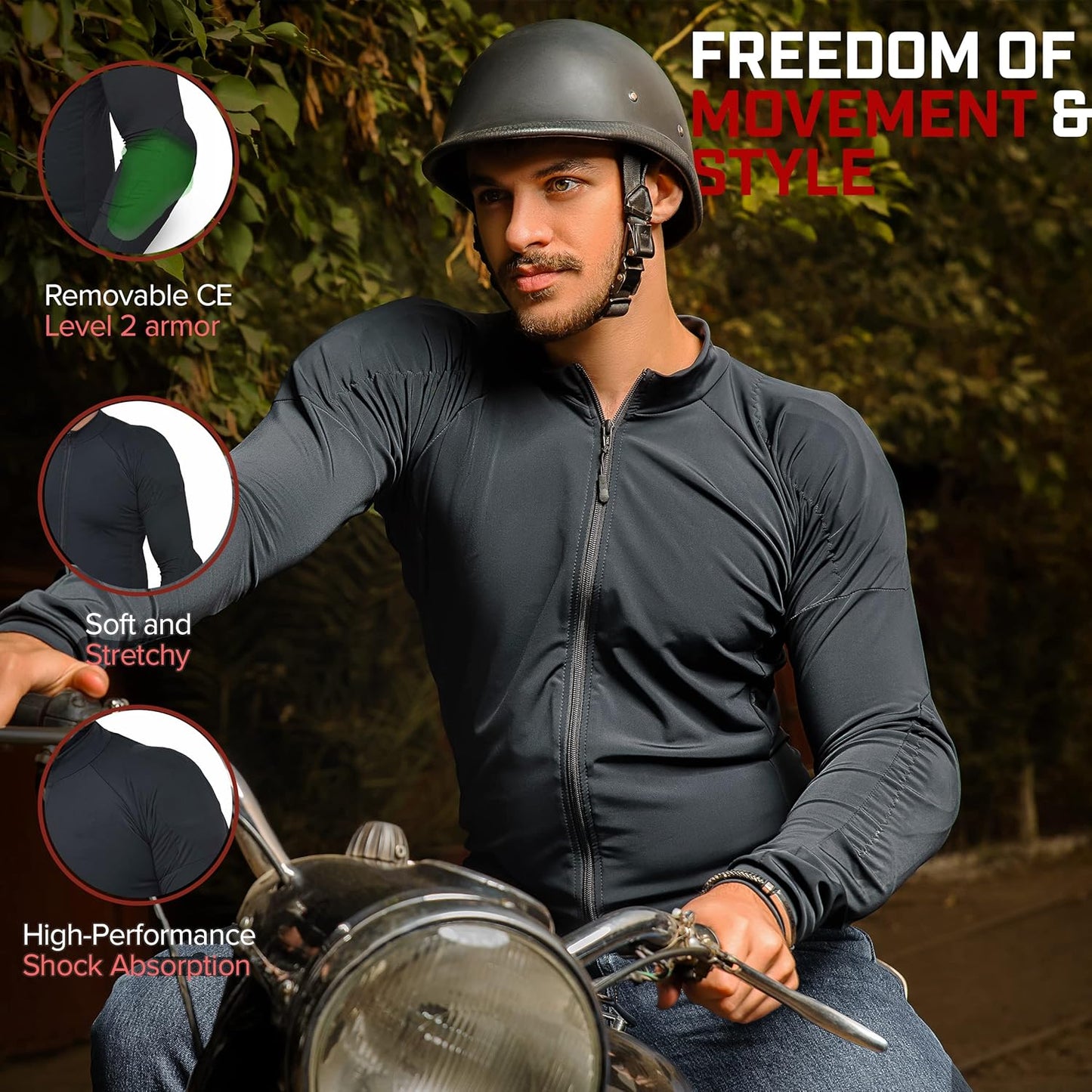 Armored Motorcycle Shirt - CE (Certified) Unisex Motorcycle Protective Shirt for Summer with Removable Padding