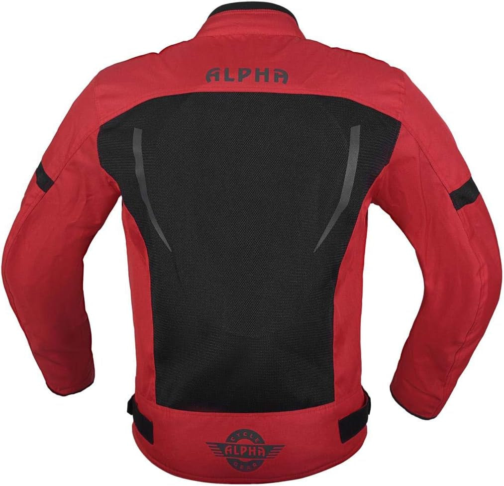 HI VIS MESH MOTORCYCLE JACKET for MENS RIDING BIKERS RACING DUAL SPORTS BIKE ARMORED PROTECTIVE (RED, LARGE)