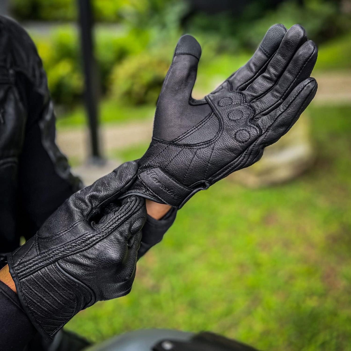 Leather Motorcycle Gloves for Men,Touchscreen Riding Driving Biker Glove with Hard Knuckle Protection,Motorcycle Accessories for Man