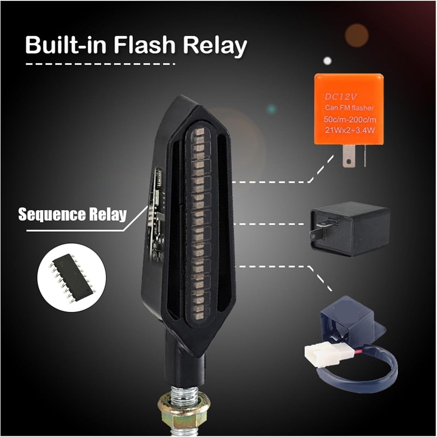 Turn Indicator 24LED Turn Signal Light Motorcycle Flowing Flashing Blinker Brake Day Running Light Flasher Relay Stop Signal Lighting