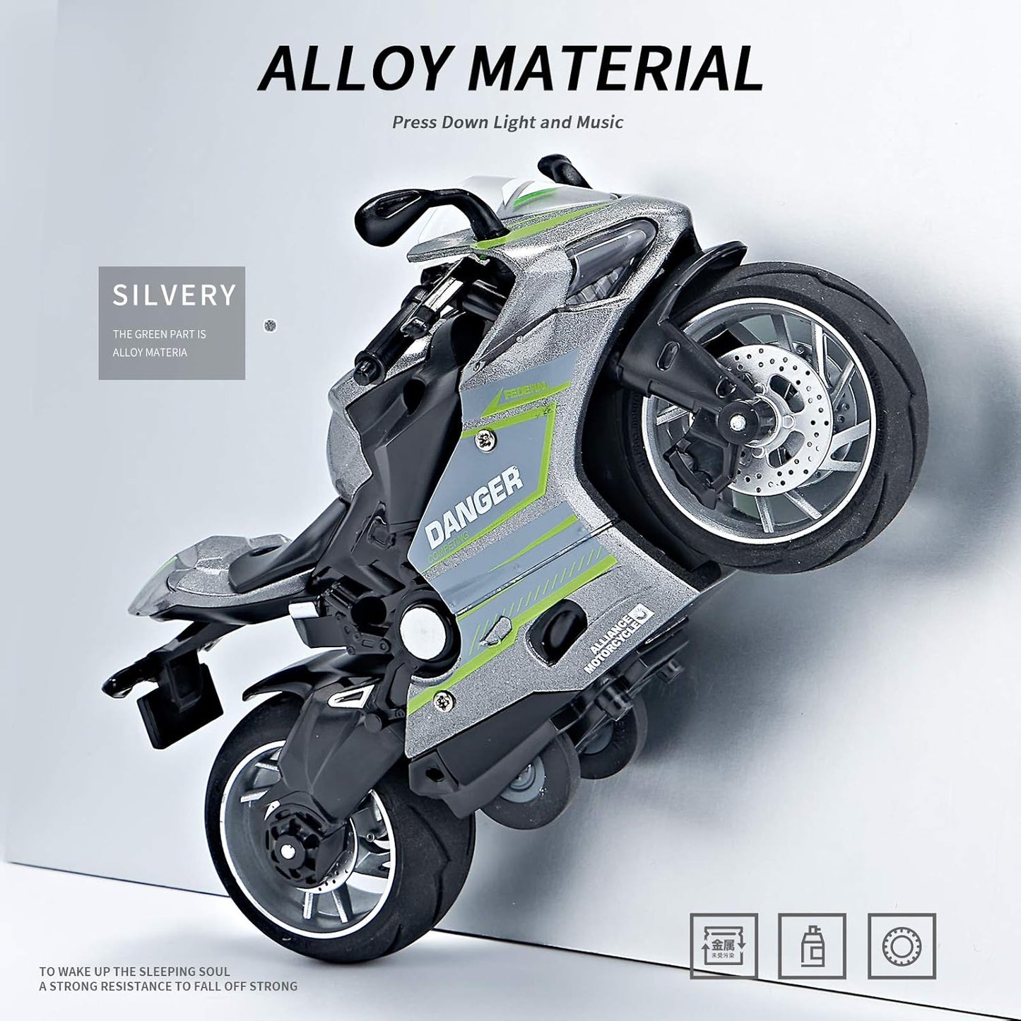 Toy Motorcycle-Pull Back Motorcycle Toy with Sounds and Lights,1:12 Scale Motorcycle Model Toy for Kids, Pull Back Vehicle Boys Kids for Age 3+ Year Old Birthday Supplies (Gray)