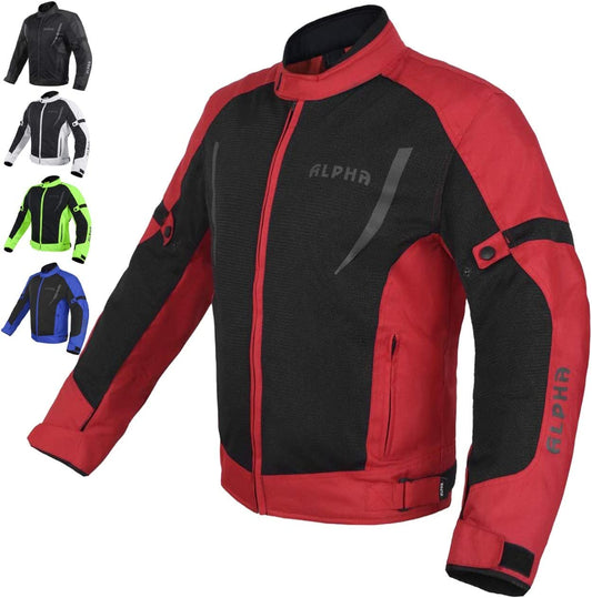 HI VIS MESH MOTORCYCLE JACKET for MENS RIDING BIKERS RACING DUAL SPORTS BIKE ARMORED PROTECTIVE (RED, LARGE)
