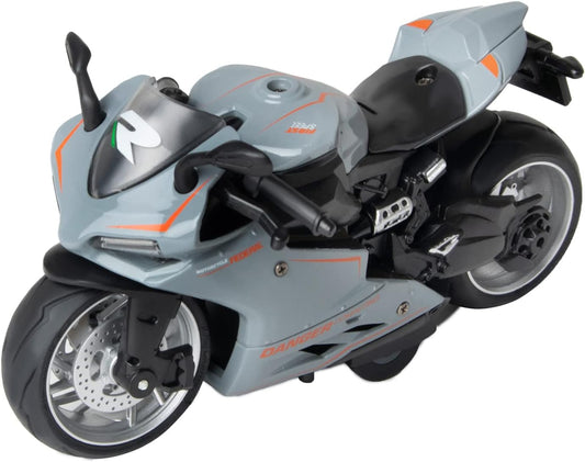 Toy Motorcycle-Pull Back Motorcycle Toy with Sounds and Lights,1:12 Scale Motorcycle Model Toy for Kids, Pull Back Vehicle Boys Kids for Age 3+ Year Old Birthday Supplies (Gray)