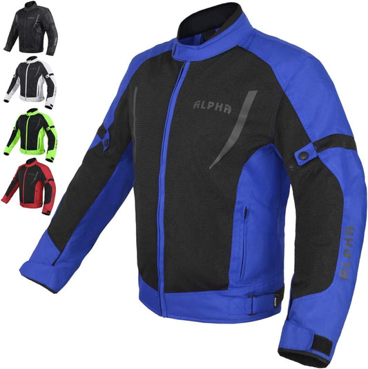 HI VIS MESH MOTORCYCLE JACKET for MENS RIDING BIKERS RACING DUAL SPORTS BIKE ARMORED PROTECTIVE (BLUE, SMALL)