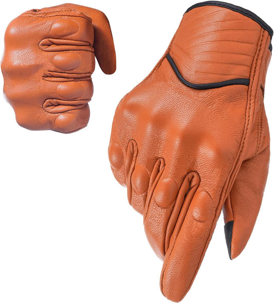 Leather Motorcycle Gloves for Men,Touchscreen Riding Driving Biker Glove with Hard Knuckle Protection,Motorcycle Accessories for Man