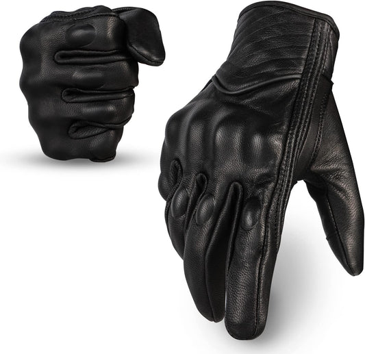 Leather Motorcycle Gloves for Men,Touchscreen Riding Driving Biker Glove with Hard Knuckle Protection,Motorcycle Accessories for Man